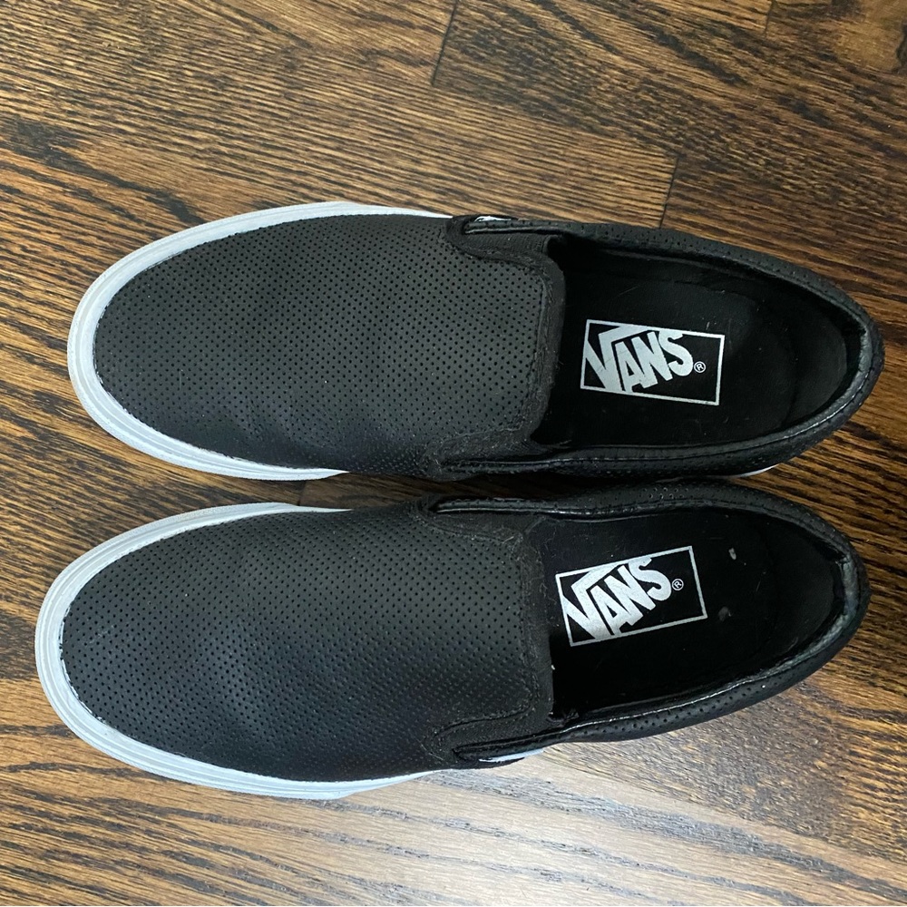 Black leather slip on Vans